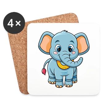 Elefant Niedliche Zeichentrickfigur Kawaii Clipart - Untersetzer (4er-Set) - Weiß - Vorne