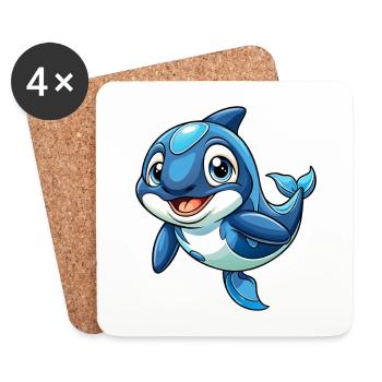 Orca Cute Cartoon Character Kawaii Clipart - Coasters (set of 4) - white - Front