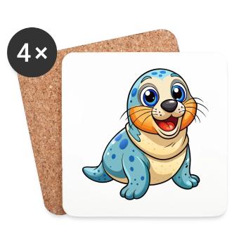 Siegel Niedliche Zeichentrickfigur Kawaii Clipart - Untersetzer (4er-Set) - Weiß - Vorne