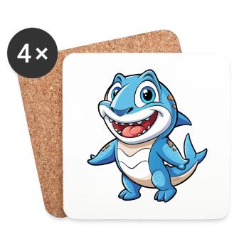 Shark Cute Cartoon Character Kawaii Clipart - Coasters (set of 4) - white - Front