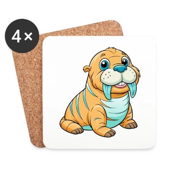 morse mignon personnage de dessin animé Kawaii Clipart - Dessous de verre (lot de 4) - blanc - Devant