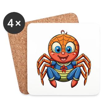 Spinne Niedliche Zeichentrickfigur Kawaii Clipart - Untersetzer (4er-Set) - Weiß - Vorne