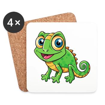 caméléon mignon personnage de dessin animé Kawaii Clipart - Dessous de verre (lot de 4) - blanc - Devant