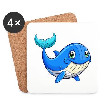 baleine bleue Mignon Personnage de dessin animé Kawaii Clipart - Dessous de verre (lot de 4) - blanc - Devant
