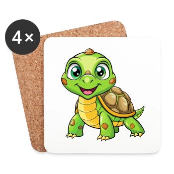 Schildkröte Niedliche Zeichentrickfigur Kawaii Clipart - Untersetzer (4er-Set) - Weiß - Vorne