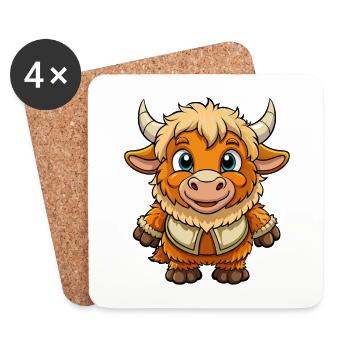 yak mignon personnage de dessin animé kawaii clipart - Dessous de verre (lot de 4) - blanc - Devant
