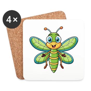 Dragonfly Cute Cartoon Character Kawaii Clipart - Coasters (set of 4) - white - Front