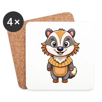 Dachs Niedliche Zeichentrickfigur Kawaii Clipart - Untersetzer (4er-Set) - Weiß - Vorne