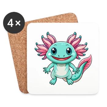 axolotl mignon personnage de dessin animé Kawaii Clipart - Dessous de verre (lot de 4) - blanc - Devant