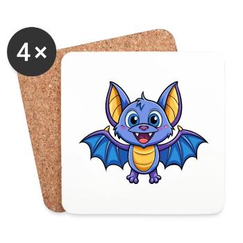 Chauve-souris mignon personnage de dessin animé Kawaii Clipart - Dessous de verre (lot de 4) - blanc - Devant