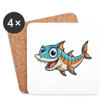 Barracuda Mignon Personnage De Dessin Animé Kawaii Clipart - Dessous de verre (lot de 4) - blanc - Devant