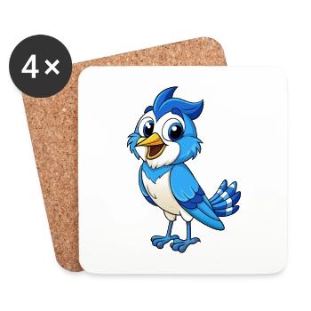 Geai bleu mignon personnage de dessin animé Kawaii Clipart - Dessous de verre (lot de 4) - blanc - Devant