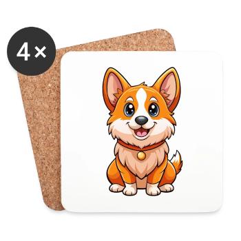 Corgi Chien Mignon Personnage De Dessin Animé Kawaii Clipart - Dessous de verre (lot de 4) - blanc - Devant