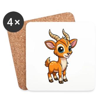 Antilope Niedliche Zeichentrickfigur Kawaii Clipart - Untersetzer (4er-Set) - Weiß - Vorne
