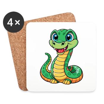 Anaconda Niedliche Zeichentrickfigur Kawaii Clipart - Untersetzer (4er-Set) - Weiß - Vorne