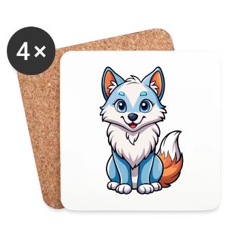 Renard arctique Mignon Personnage de dessin animé Kawaii Clipart - Dessous de verre (lot de 4) - blanc - Devant