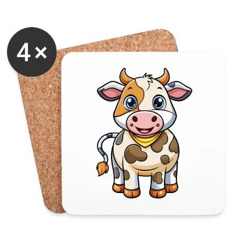 Cow Cute Cartoon Character Kawaii Clipart - Coasters (set of 4) - white - Front