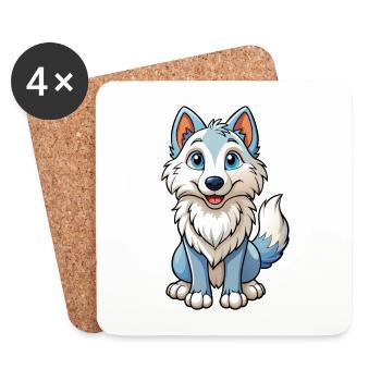 Arctic Wolf Niedliche Zeichentrickfigur Kawaii Clipart - Untersetzer (4er-Set) - Weiß - Vorne