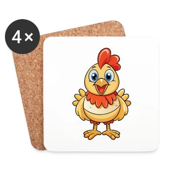 Chicken Cute Cartoon Character Kawaii Clipart - Coasters (set of 4) - white - Front