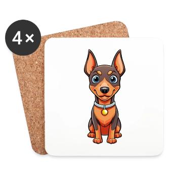 Dobermann chien dessin animé personnage Kawaii Clipart - Dessous de verre (lot de 4) - blanc - Devant