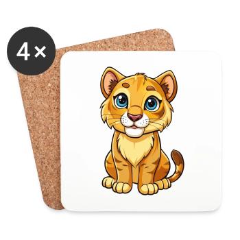 Cougar mignon personnage de dessin animé Kawaii Clipart - Dessous de verre (lot de 4) - blanc - Devant