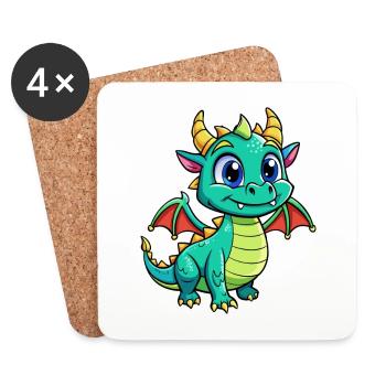 Dragon Mignon Personnage De Dessin Animé Kawaii Clipart - Dessous de verre (lot de 4) - blanc - Devant