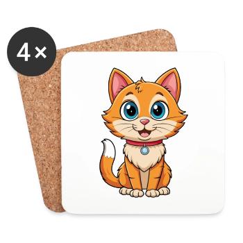 Cat Cute Cartoon Character Kawaii Clipart - Coasters (set of 4) - white - Front