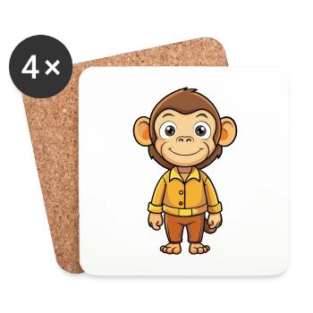 Schimpanse Niedliche Zeichentrickfigur Kawaii Clipart - Untersetzer (4er-Set) - Weiß - Vorne