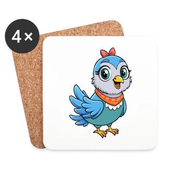 Taube Niedliche Zeichentrickfigur Kawaii Clipart - Untersetzer (4er-Set) - Weiß - Vorne