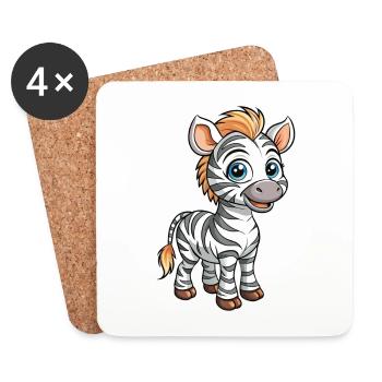 Zebra Niedliche Zeichentrickfigur Kawaii Clipart - Untersetzer (4er-Set) - Weiß - Vorne