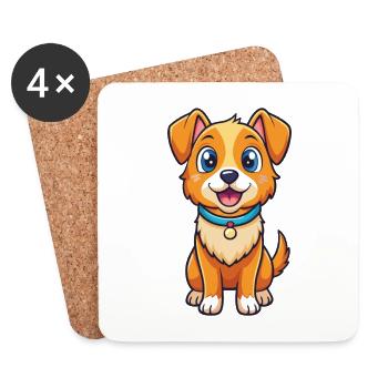 chien mignon personnage de dessin animé Kawaii Clipart - Dessous de verre (lot de 4) - blanc - Devant