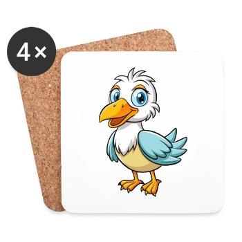 Albatross Cute Cartoon Character Kawaii Clipart - Coasters (set of 4) - white - Front