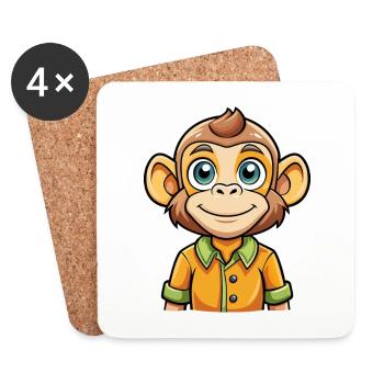 Bonobo Cute Cartoon Character Kawaii Clipart - Coasters (set of 4) - white - Front
