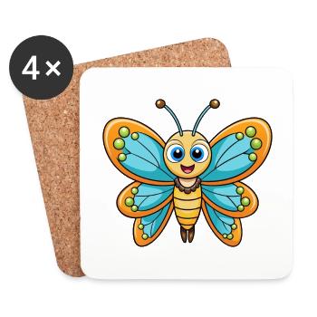 Butterfly Cute Cartoon Character Kawaii Clipart - Coasters (set of 4) - white - Front