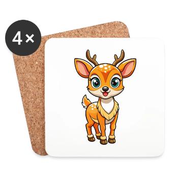 Hirsch Niedliche Zeichentrickfigur Kawaii Clipart - Untersetzer (4er-Set) - Weiß - Vorne