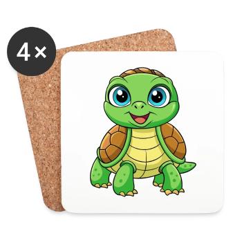 tortue mignon personnage de dessin animé Kawaii Clipart - Dessous de verre (lot de 4) - blanc - Devant