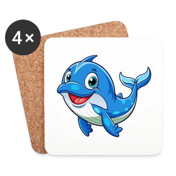 baleine mignon personnage de dessin animé Kawaii Clipart - Dessous de verre (lot de 4) - blanc - Devant