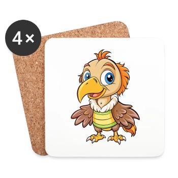 vautour mignon personnage de dessin animé Kawaii Clipart - Dessous de verre (lot de 4) - blanc - Devant