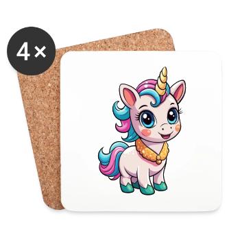 Licorne mignon personnage de dessin animé Kawaii Clipart - Dessous de verre (lot de 4) - blanc - Devant