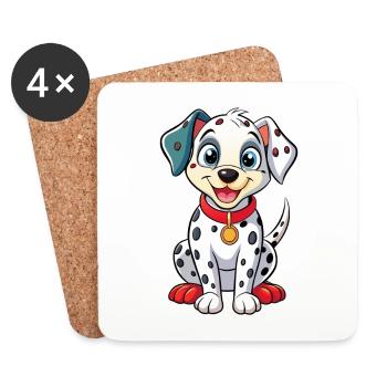 Dalmatian Dog Cartoon Character Kawaii Clipart - Coasters (set of 4) - white - Front