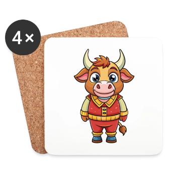 Bull Cute Cartoon Character Kawaii Clipart - Coasters (set of 4) - white - Front