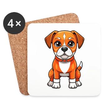 Boxer chien mignon personnage de dessin animé Kawaii Clipart - Dessous de verre (lot de 4) - blanc - Devant