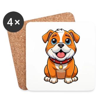 Bulldog Mignon Personnage De Dessin Animé Kawaii Clipart - Dessous de verre (lot de 4) - blanc - Devant