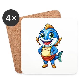 Thunfisch Niedliche Zeichentrickfigur Kawaii Clipart - Untersetzer (4er-Set) - Weiß - Vorne