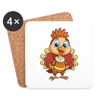 Turquie Mignon Dessin Animé Personnage Kawaii Clipart - Dessous de verre (lot de 4) - blanc - Devant