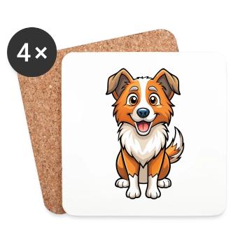 Border Collie Hund Niedliche Zeichentrickfigur Kawaii - Untersetzer (4er-Set) - Weiß - Vorne