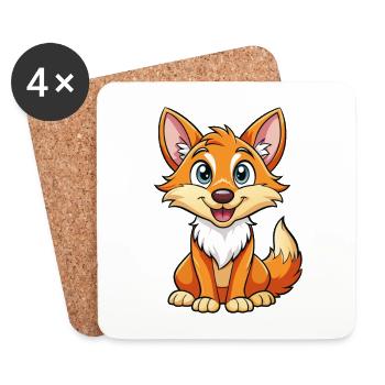 Coyote Cute Cartoon Character Kawaii Clipart - Coasters (set of 4) - white - Front