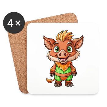 Wild Boar Cute Cartoon Character Kawaii Clipart - Coasters (set of 4) - white - Front