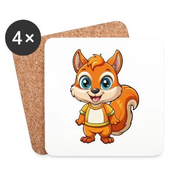 Squirrel Cute Cartoon Character Kawaii Clipart - Coasters (set of 4) - white - Front
