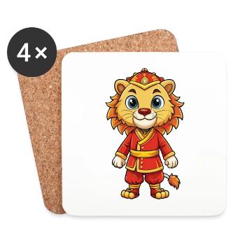 Lion asiatique personnage de dessin animé Kawaii Clipart - Dessous de verre (lot de 4) - blanc - Devant
